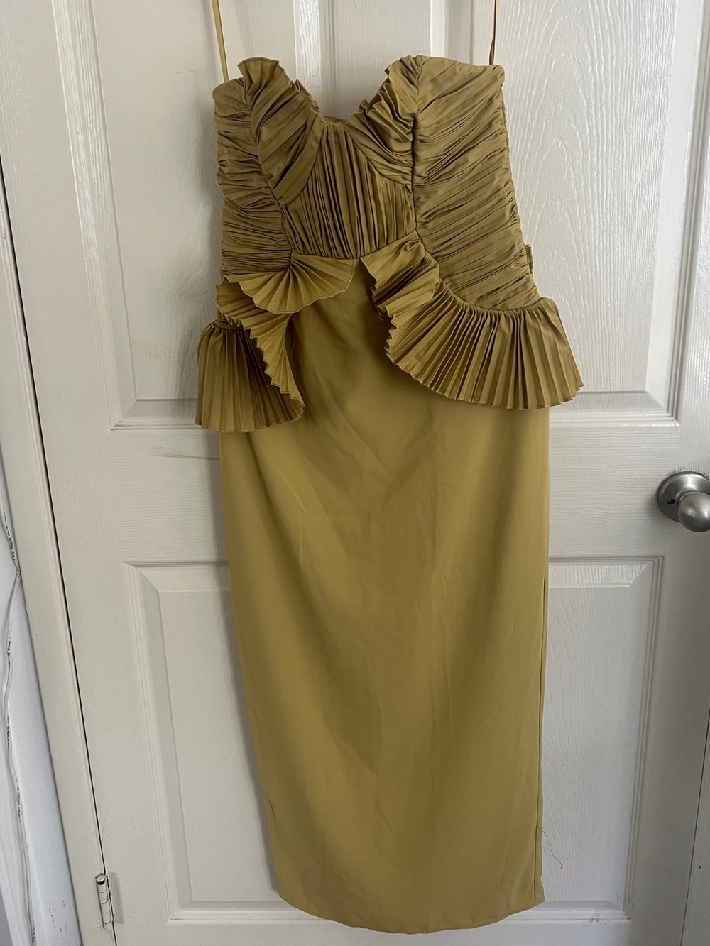 ASOS Mustard Yellow Strapless Ruffle Midi Dress - Picture 4 of 7